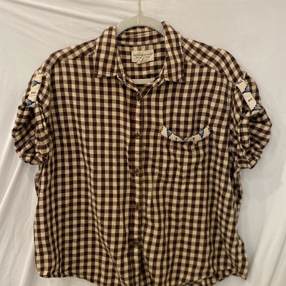 Denim & Supply Ralph Laurenbrown check with bead detail size small button down - Picture 1 of 6